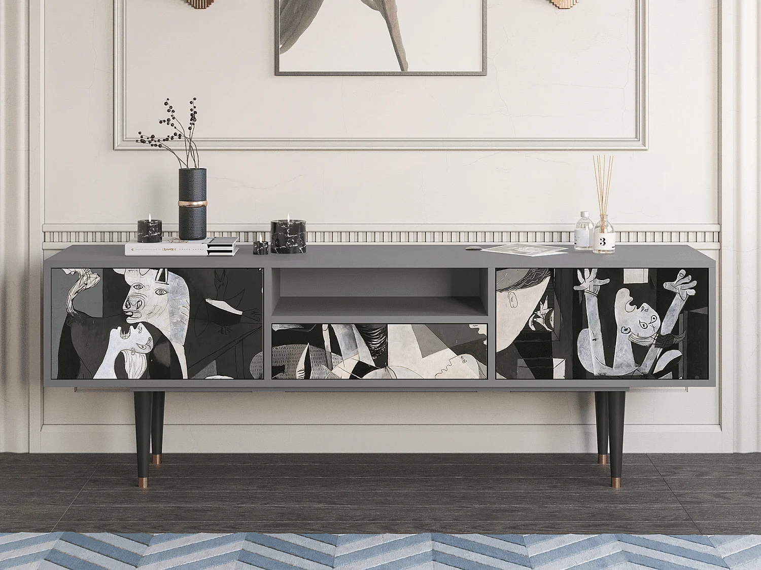 Szafka RTV - 170х59х41 cm - T6 - Guernica by Picasso, Szary