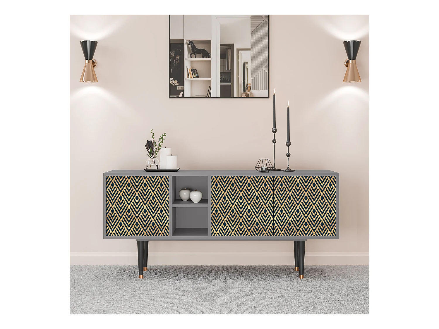TV-Möbel - 150х69х41 cm - T5 - Egypt Triangles, Grau