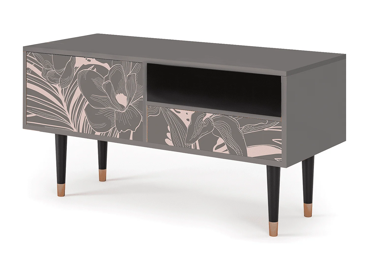 Mueble de TV - 115х59х48 cm - T3 - Issabelline Flower, Gris