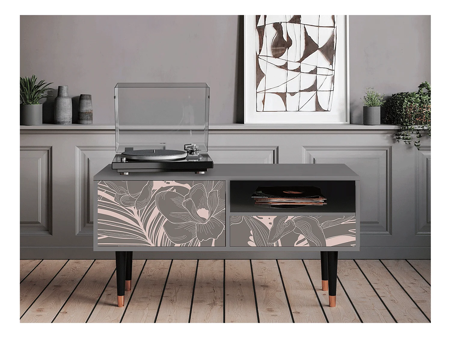 TV-Möbel - 115х59х48 cm - T3 - Issabelline Flower, Grau