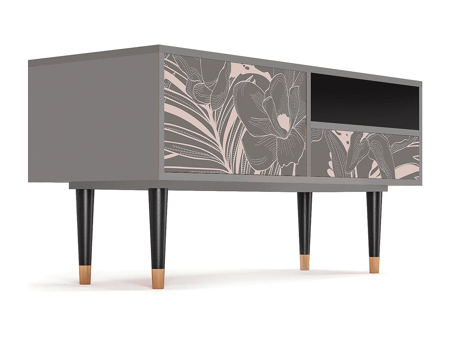 Szafka RTV - 115х59х48 cm - T3 - Issabelline Flower, Szary