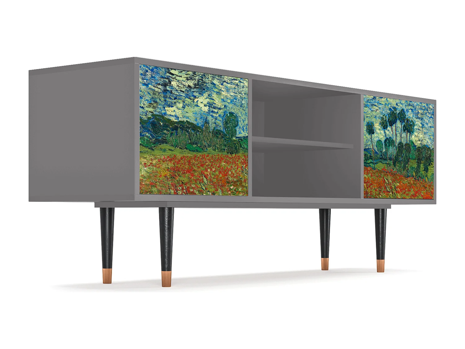 Mobile TV - 170х69х48 cm - T2 - Poppy field by van Gogh, Grigio