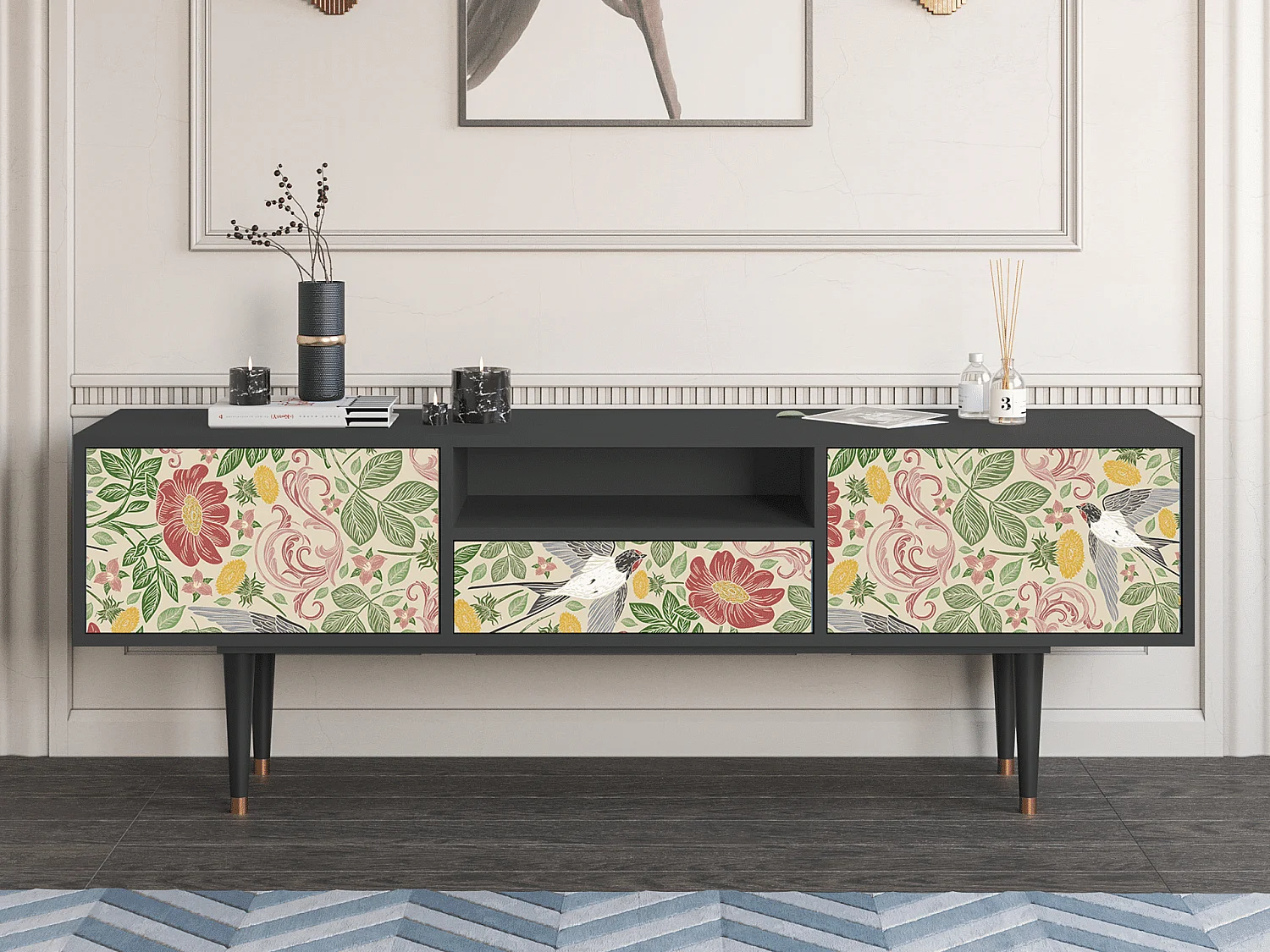 Mobile TV - 170х59х41 cm - T6 - Spring Swallow, Antracite