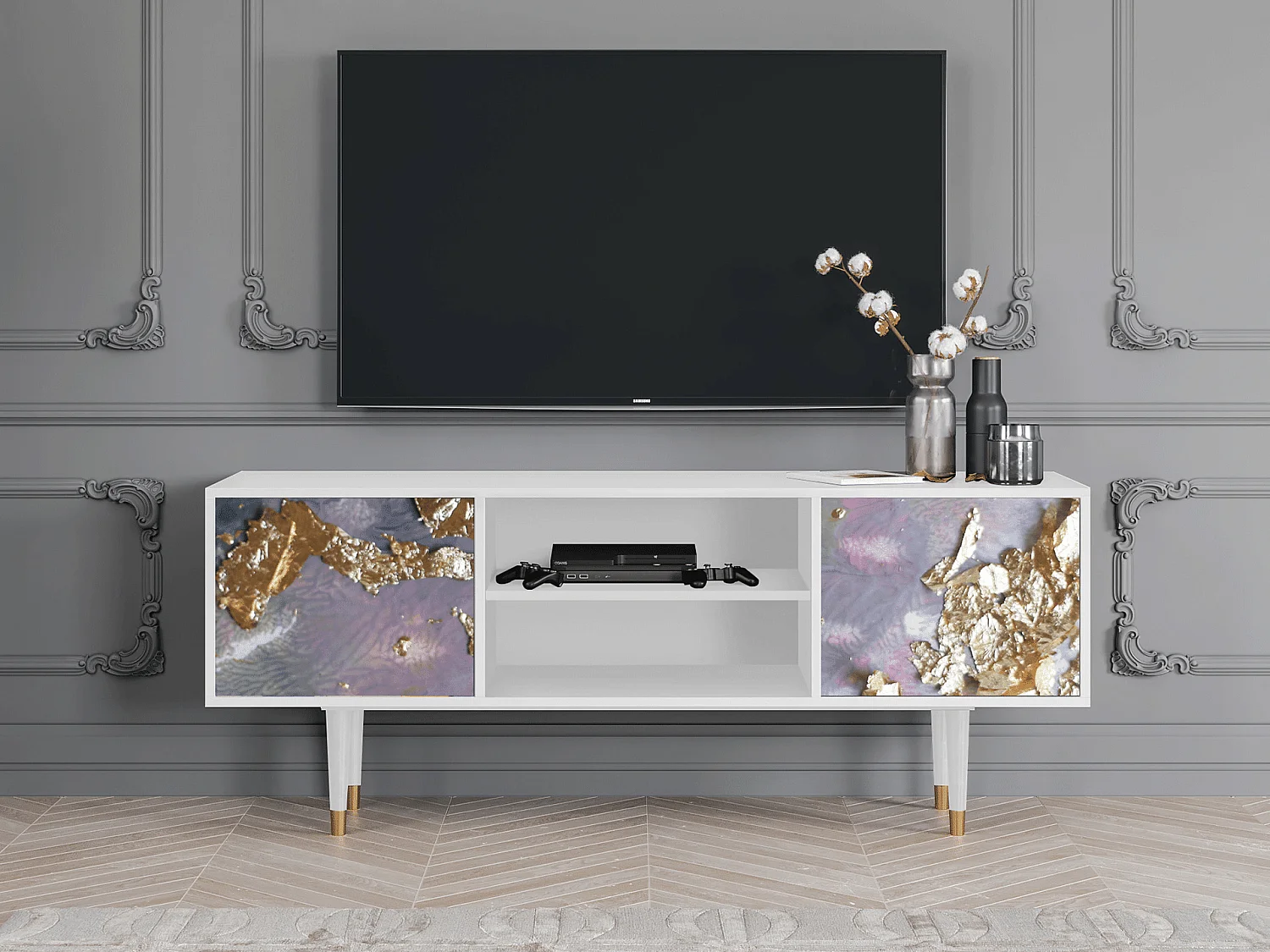 Szafka RTV - 170х69х48 cm - T2 - Planet Earth, Biały