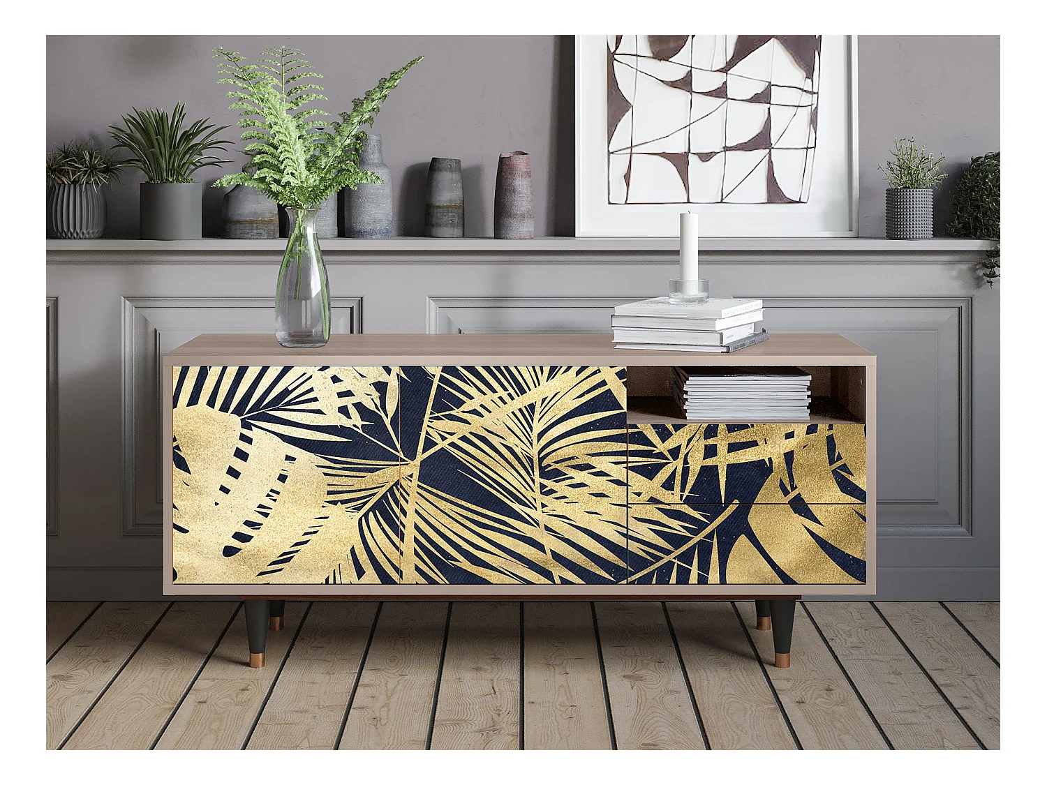 Meuble TV - 125х56х41 cm - T7 - Jungle Vibes, Latte