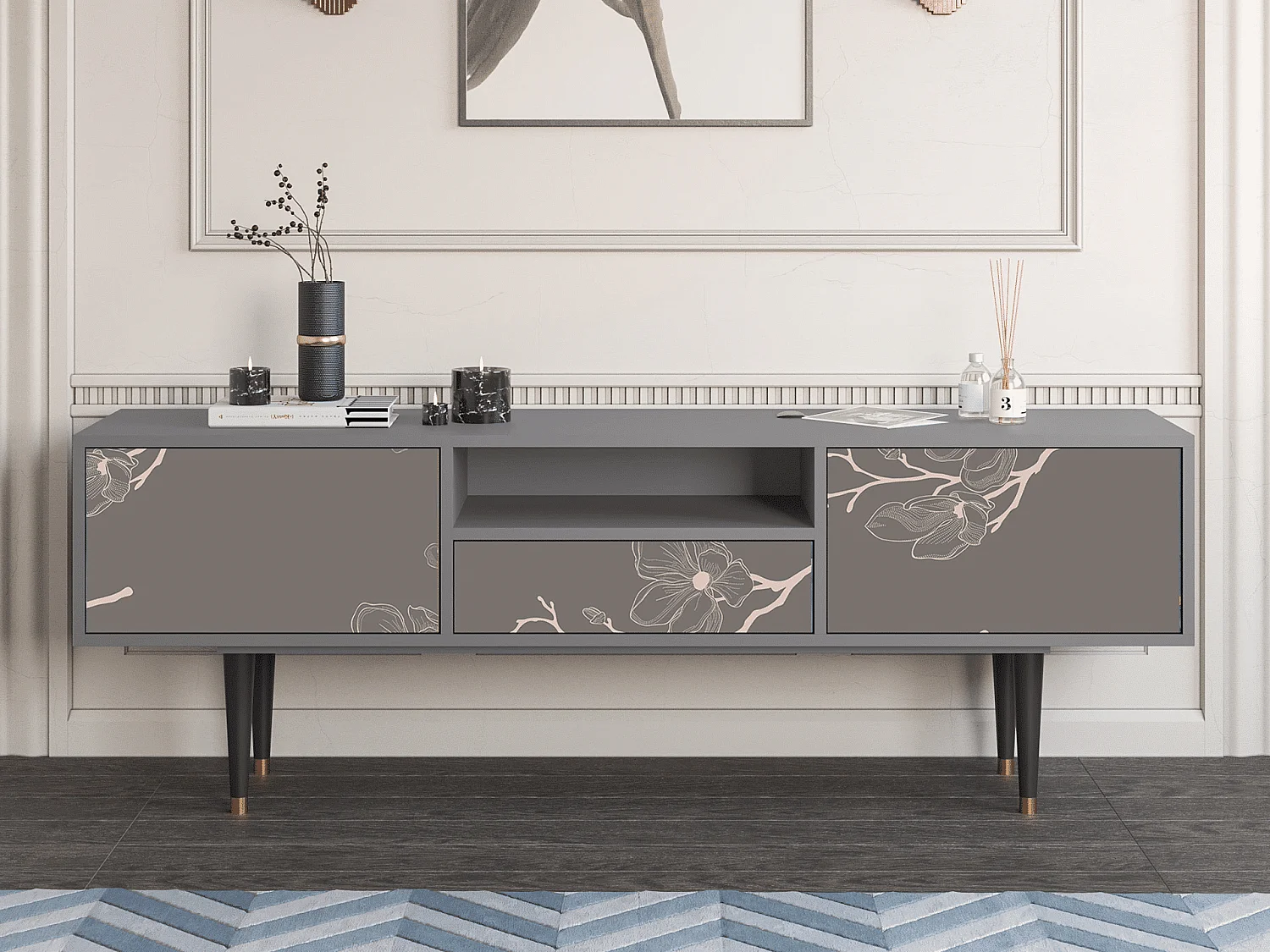 Meuble TV - 170х59х41 cm - T6 - Cherry Blossom, Gris