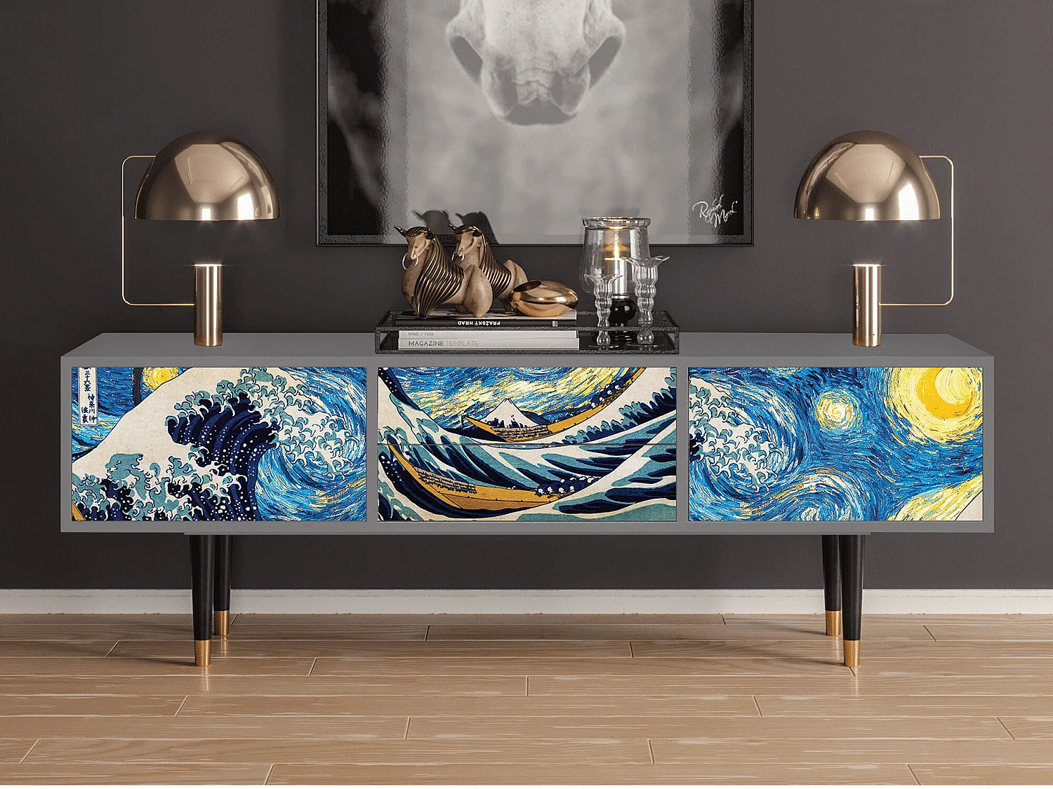 Mueble de TV - 170х59х48 cm - T4 - Great Wave, Cinza