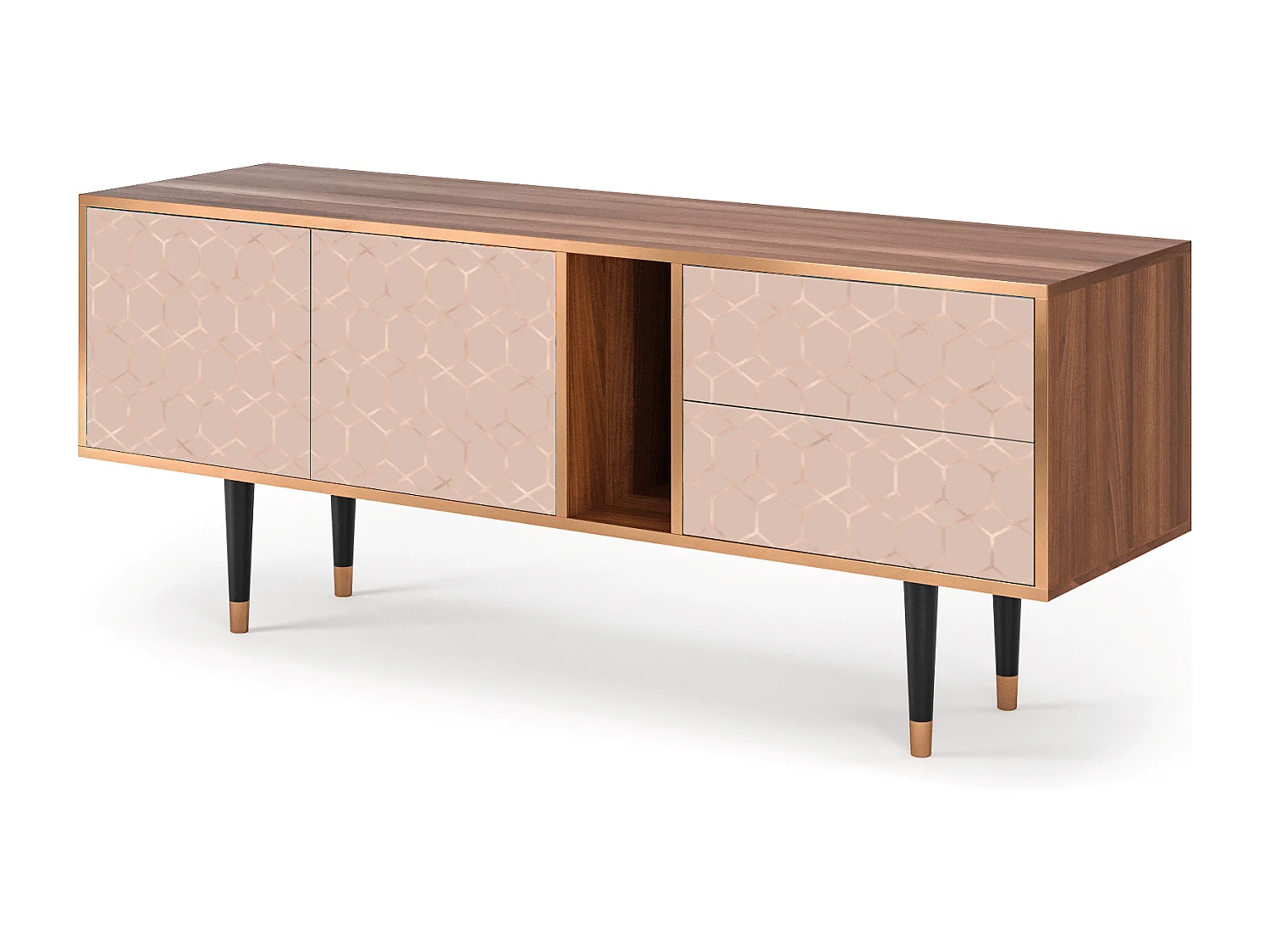 Meuble TV - 170х69х48 cm - T1 - Rose Honeycomb, Noyer