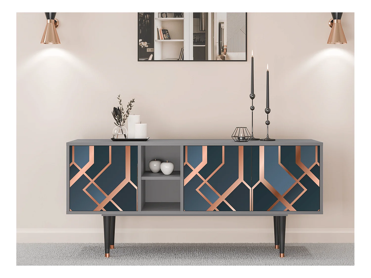 Meuble TV - 150х69х41 cm - T5 - Ashy 1920', Gris
