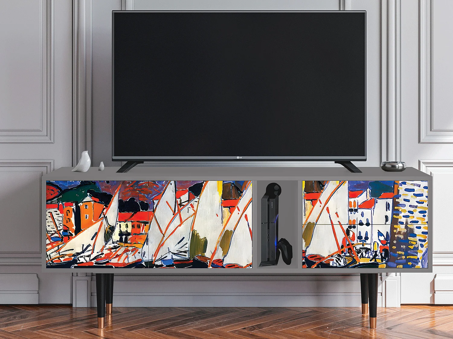 Meuble TV - 170х69х48 cm - T1 - Le Séchage des voiles , Gris
