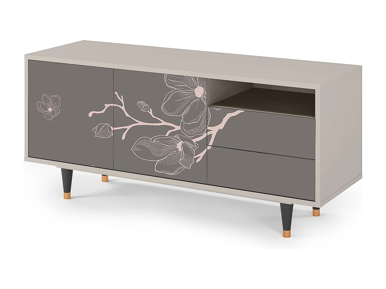 Szafka RTV - 125х56х41 cm - T7 - Cherry Blossom, Piaskowy