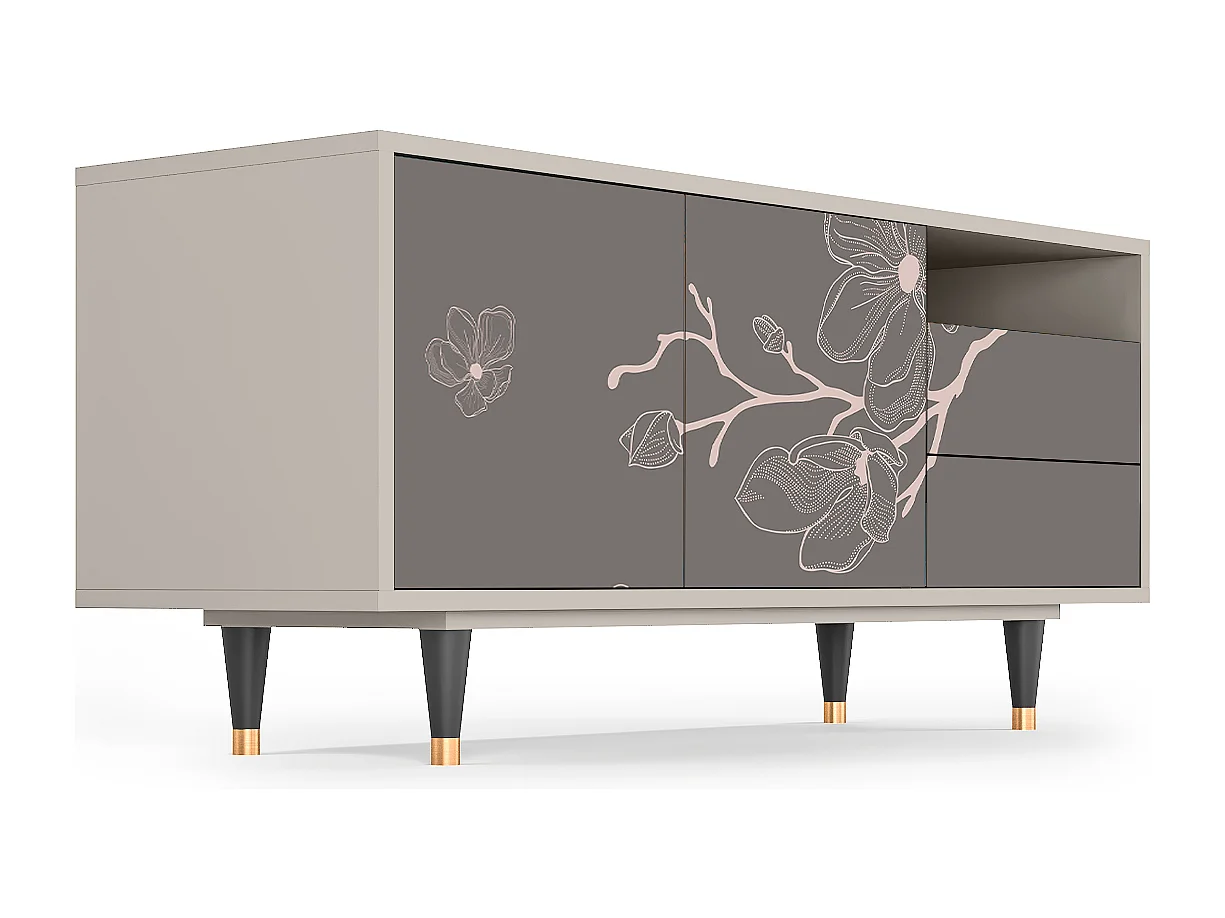 Szafka RTV - 125х56х41 cm - T7 - Cherry Blossom, Piaskowy