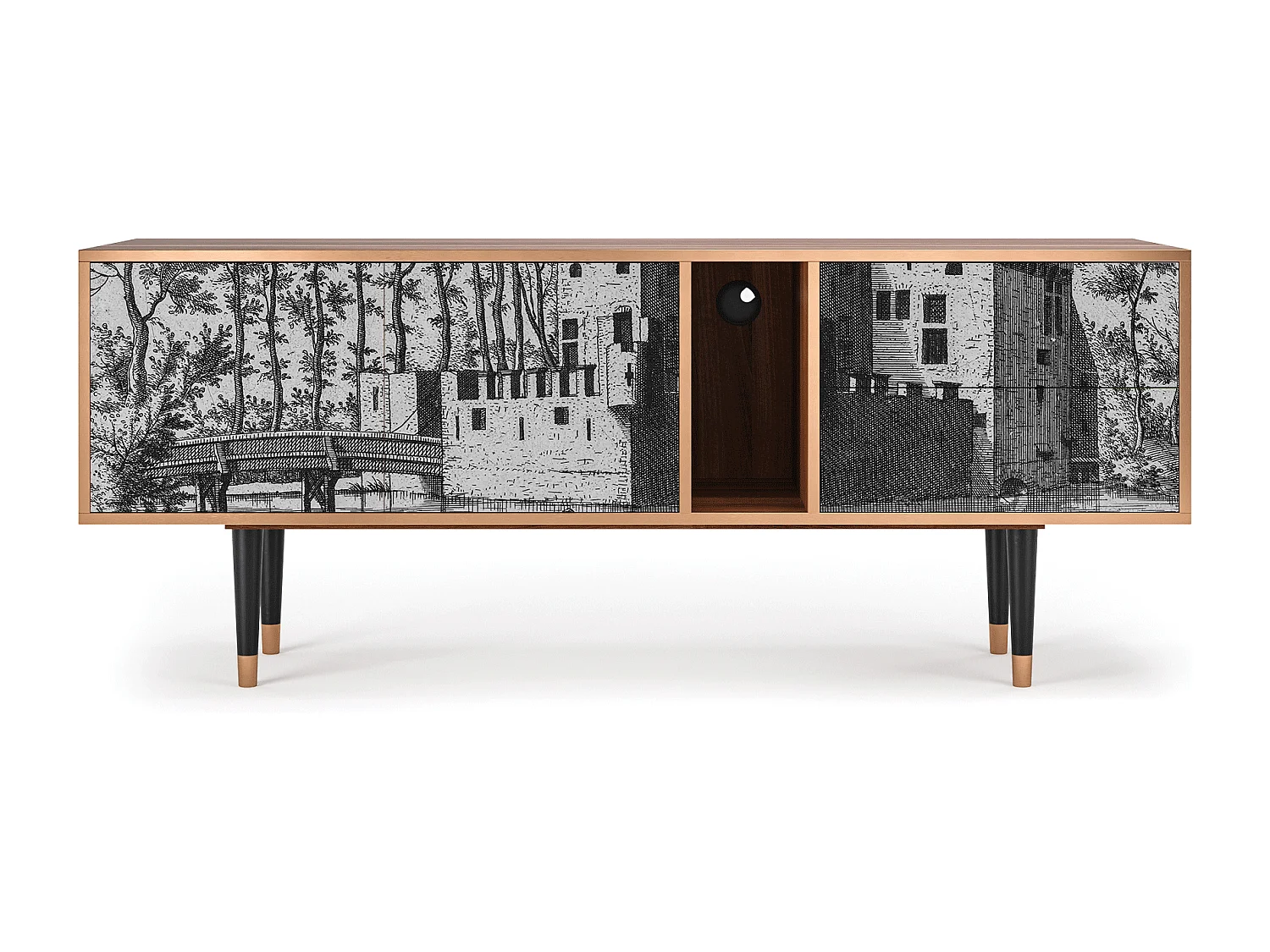 Szafka RTV - 170х69х48 cm - T1 - Castle with Bridge, Orzech