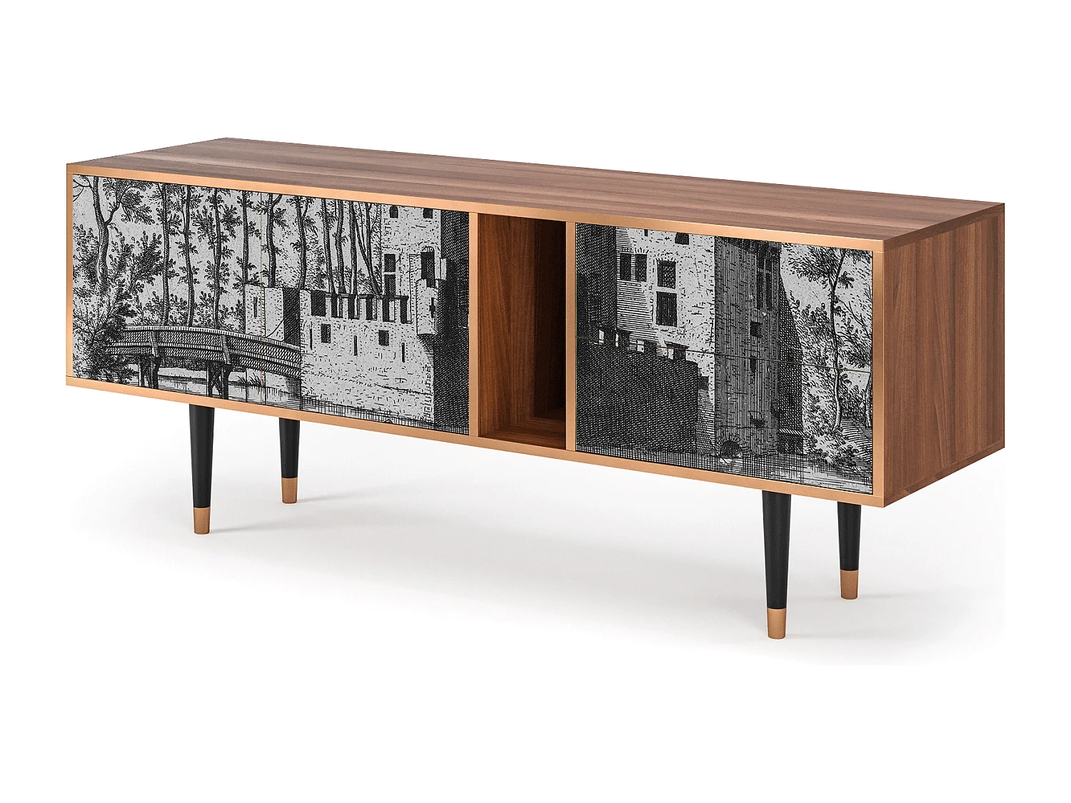 Szafka RTV - 170х69х48 cm - T1 - Castle with Bridge, Orzech