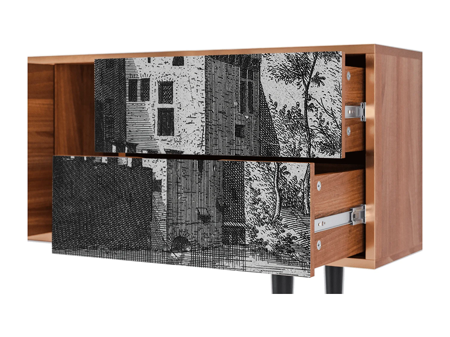 Szafka RTV - 170х69х48 cm - T1 - Castle with Bridge, Orzech