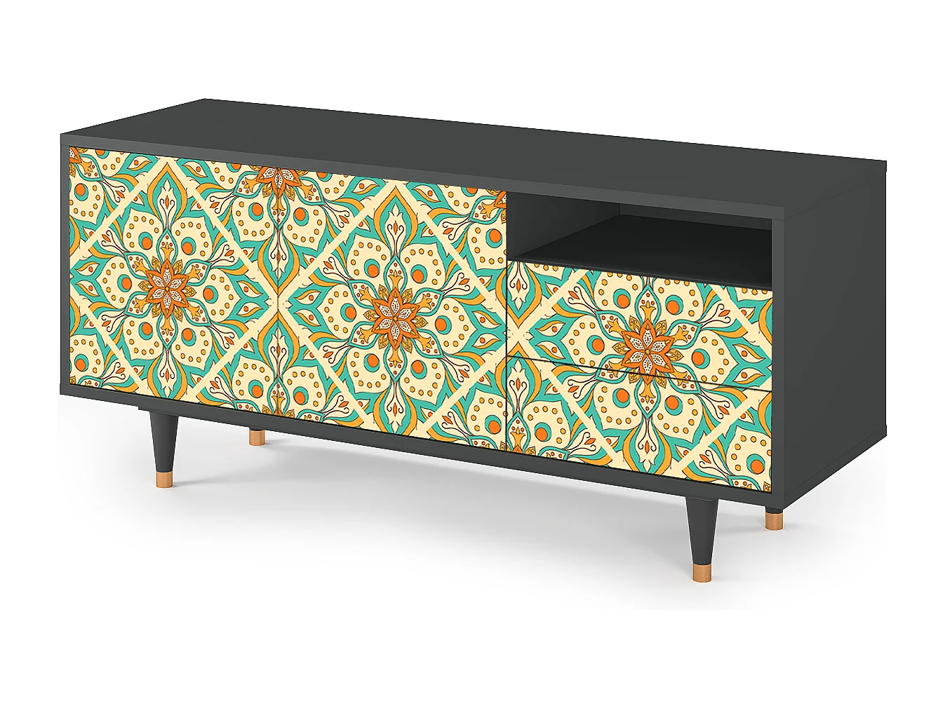 Szafka RTV - 125х56х41 cm - T7 - Hindu Daisy, Antracyt