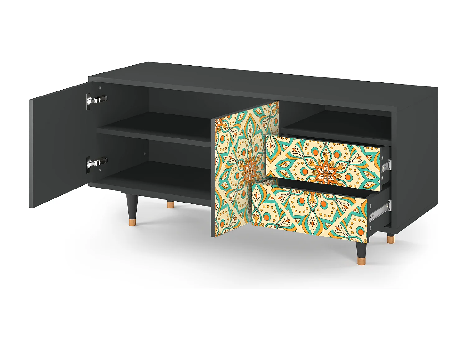 Mueble de TV - 125х56х41 cm - T7 - Hindu Daisy, Antracite