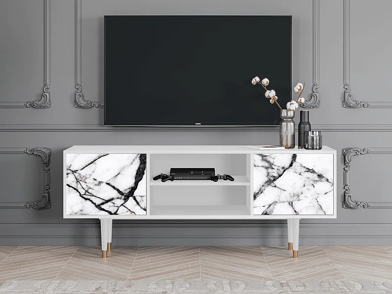 Szafka RTV - 170х69х48 cm - T2 - Raven Marble, Biały
