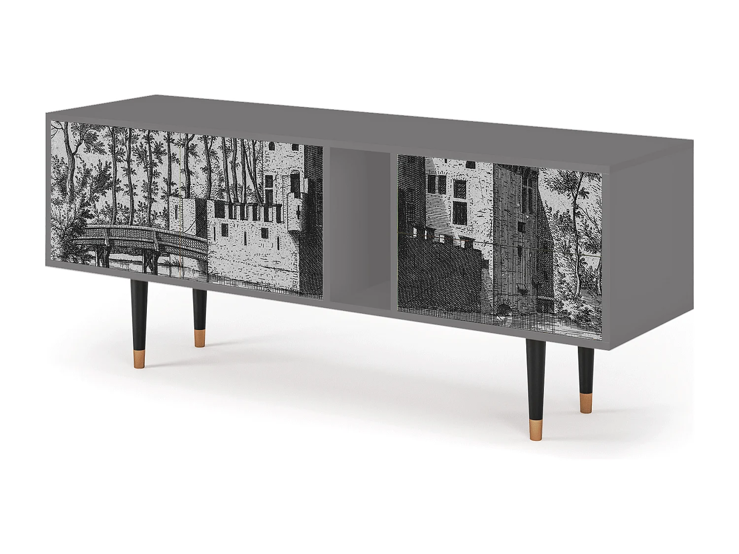 Szafka RTV - 170х69х48 cm - T1 - Castle with Bridge, Szary