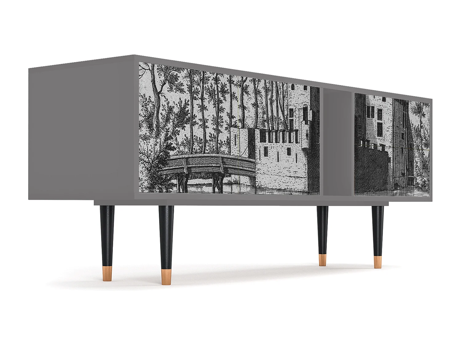 Szafka RTV - 170х69х48 cm - T1 - Castle with Bridge, Szary