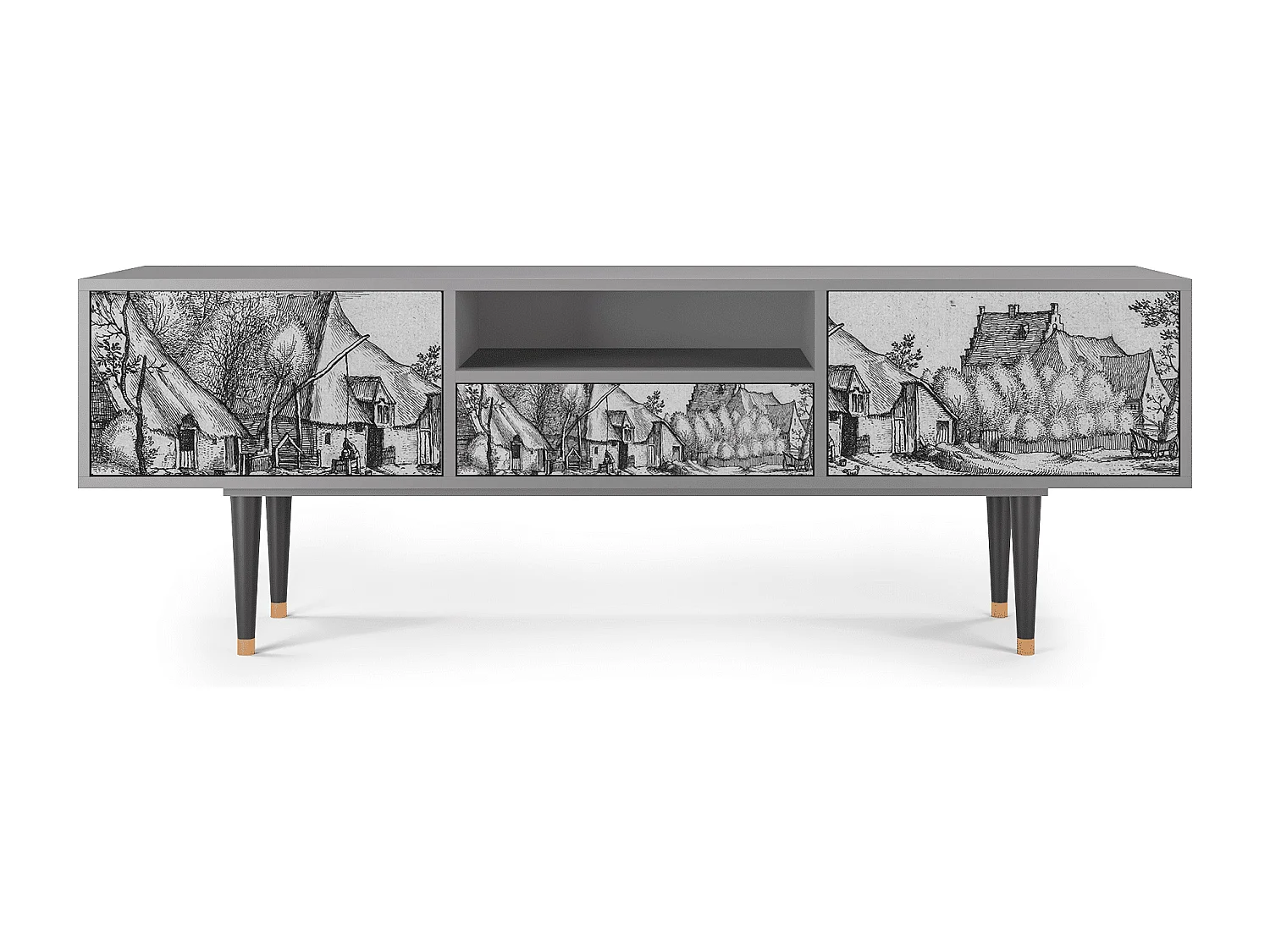 TV-meubel - 170х59х41 cm - T6 - Farms in a Village, Grijs