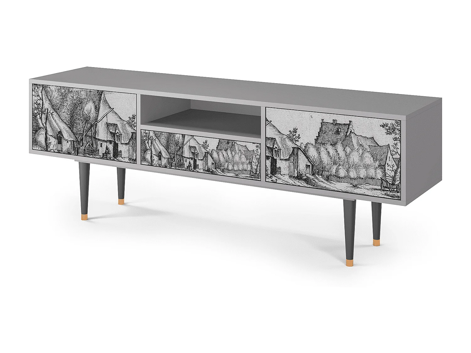 TV-meubel - 170х59х41 cm - T6 - Farms in a Village, Grijs