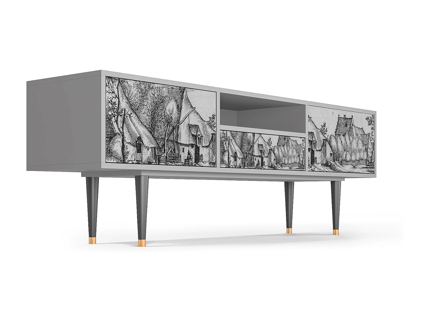 TV-meubel - 170х59х41 cm - T6 - Farms in a Village, Grijs