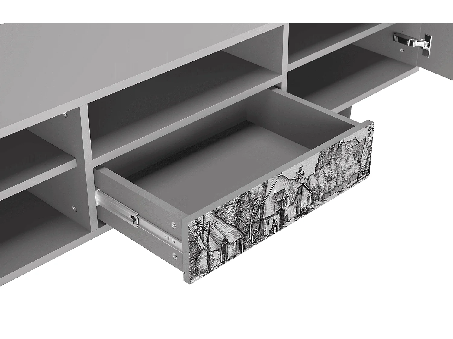 Szafka RTV - 170х59х41 cm - T6 - Farms in a Village, Szary