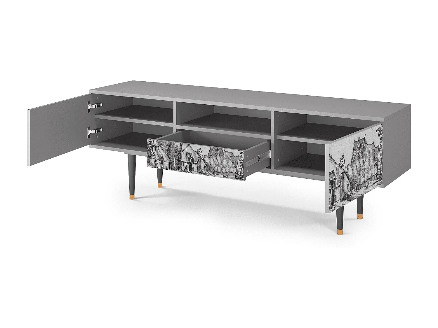 Mobile TV - 170х59х41 cm - T6 - Farms in a Village, Grigio