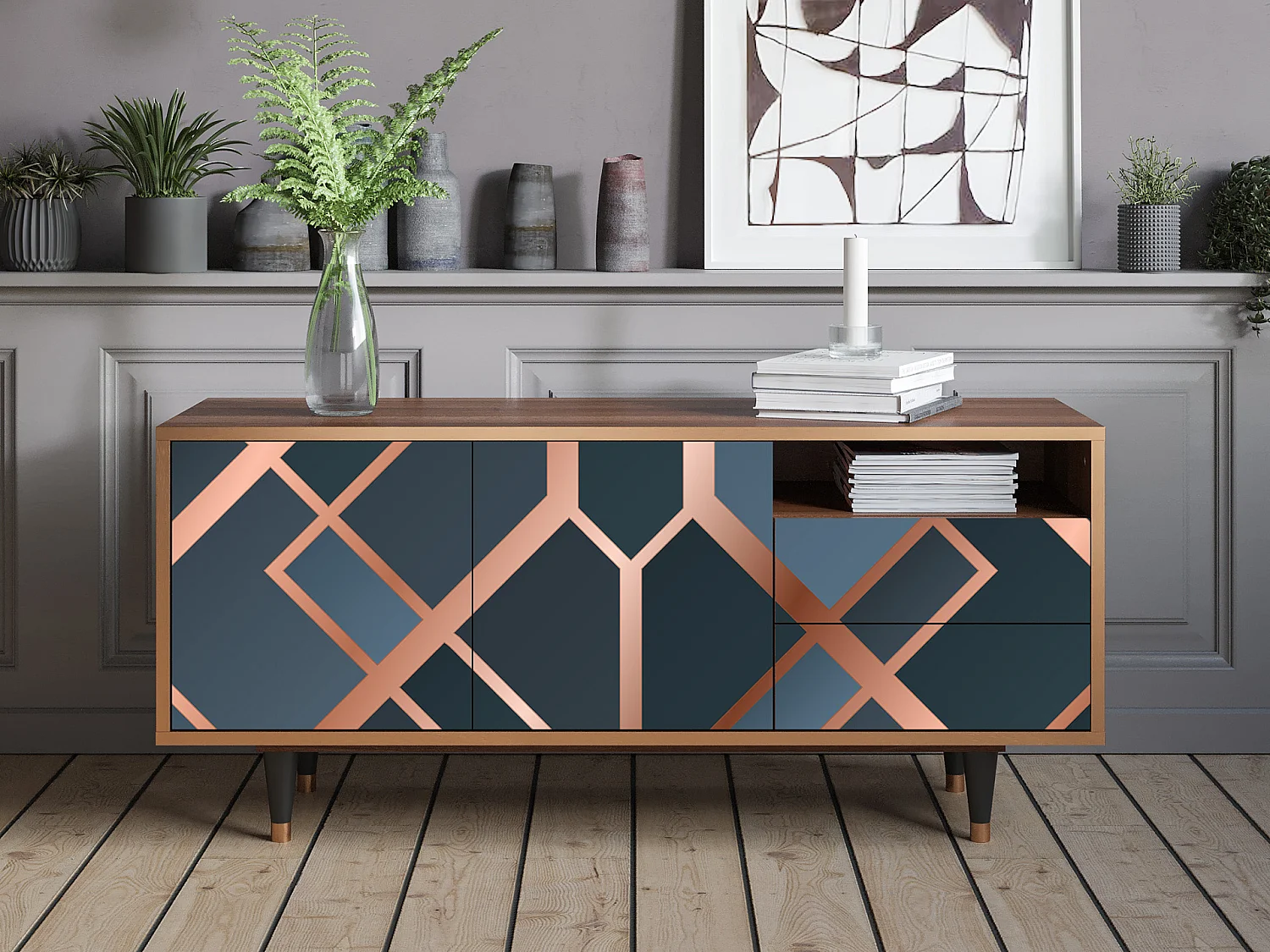 Meuble TV - 125х56х41 cm - T7 - Ashy 1920', Noyer