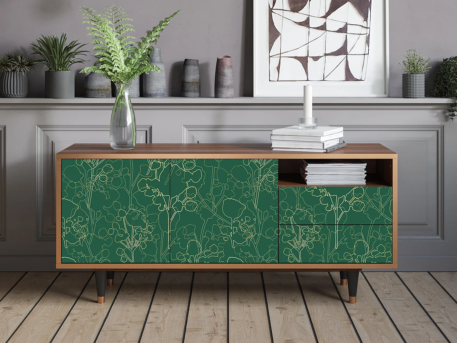 TV-Möbel - 125х56х41 cm - T7 - Emerald Forest, Walnuss