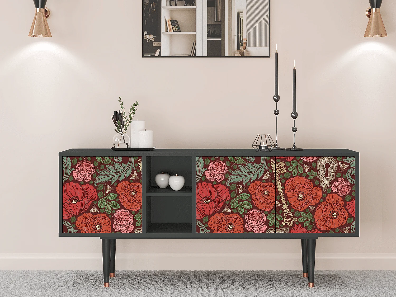 Mobile TV - 150х69х41 cm - T5 - Poppy Garden, Antracite