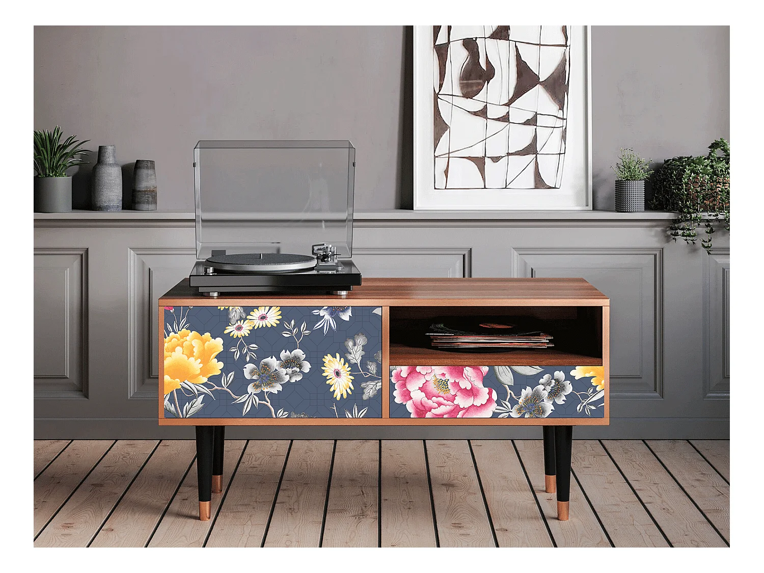 Meuble TV - 115х59х48 cm - T3 - Dark Flower Bed, Noyer