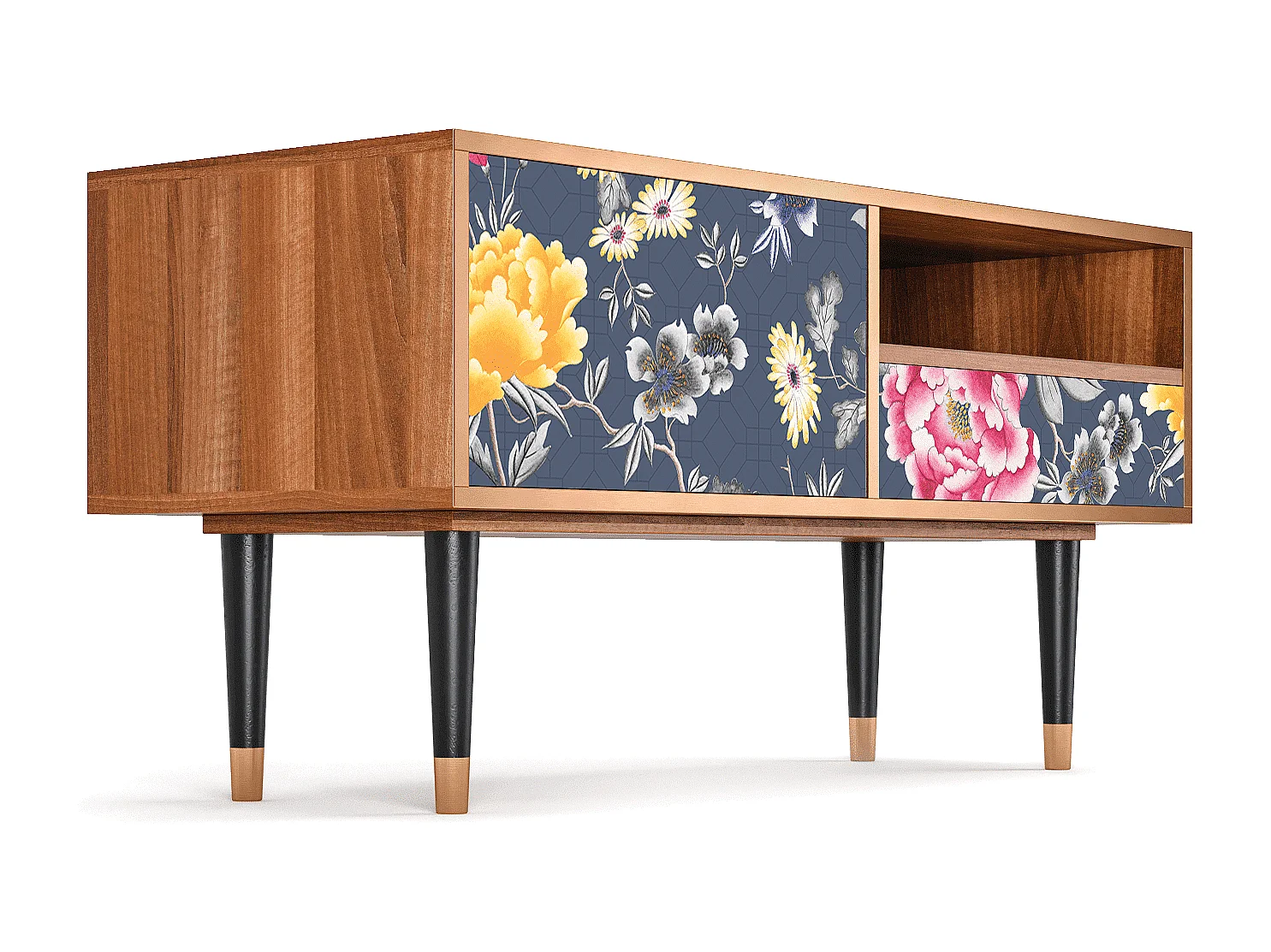 Meuble TV - 115х59х48 cm - T3 - Dark Flower Bed, Noyer