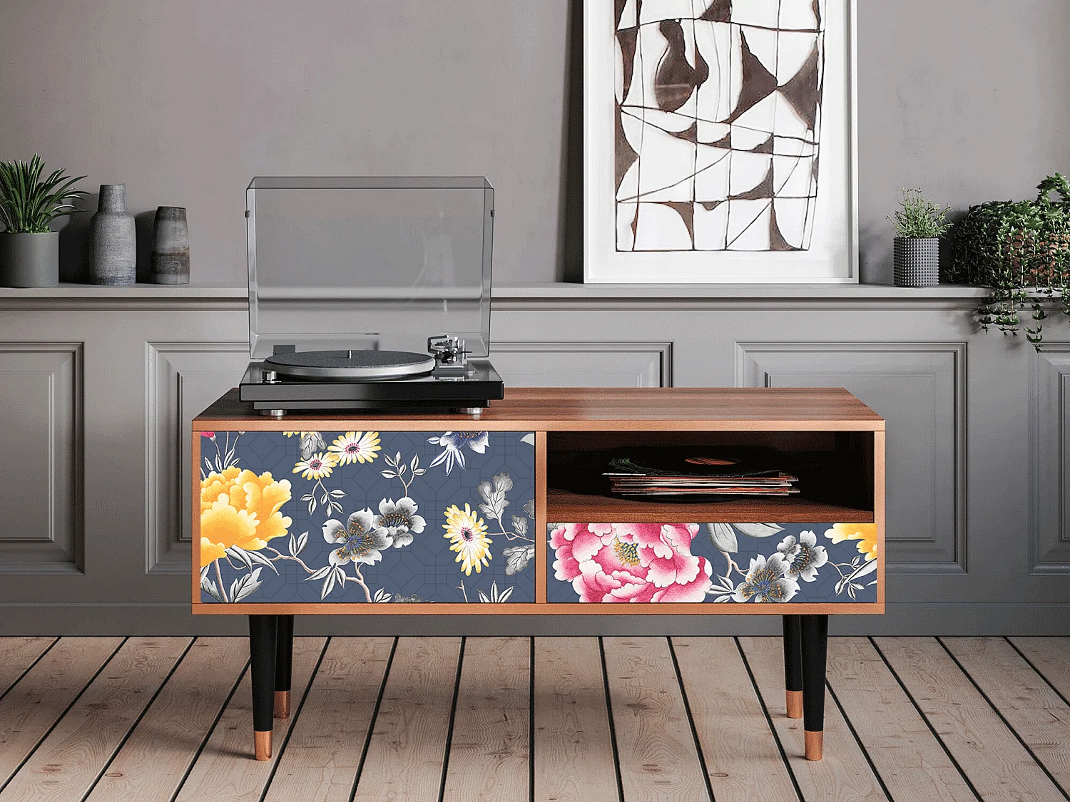 Meuble TV - 115х59х48 cm - T3 - Dark Flower Bed, Noyer