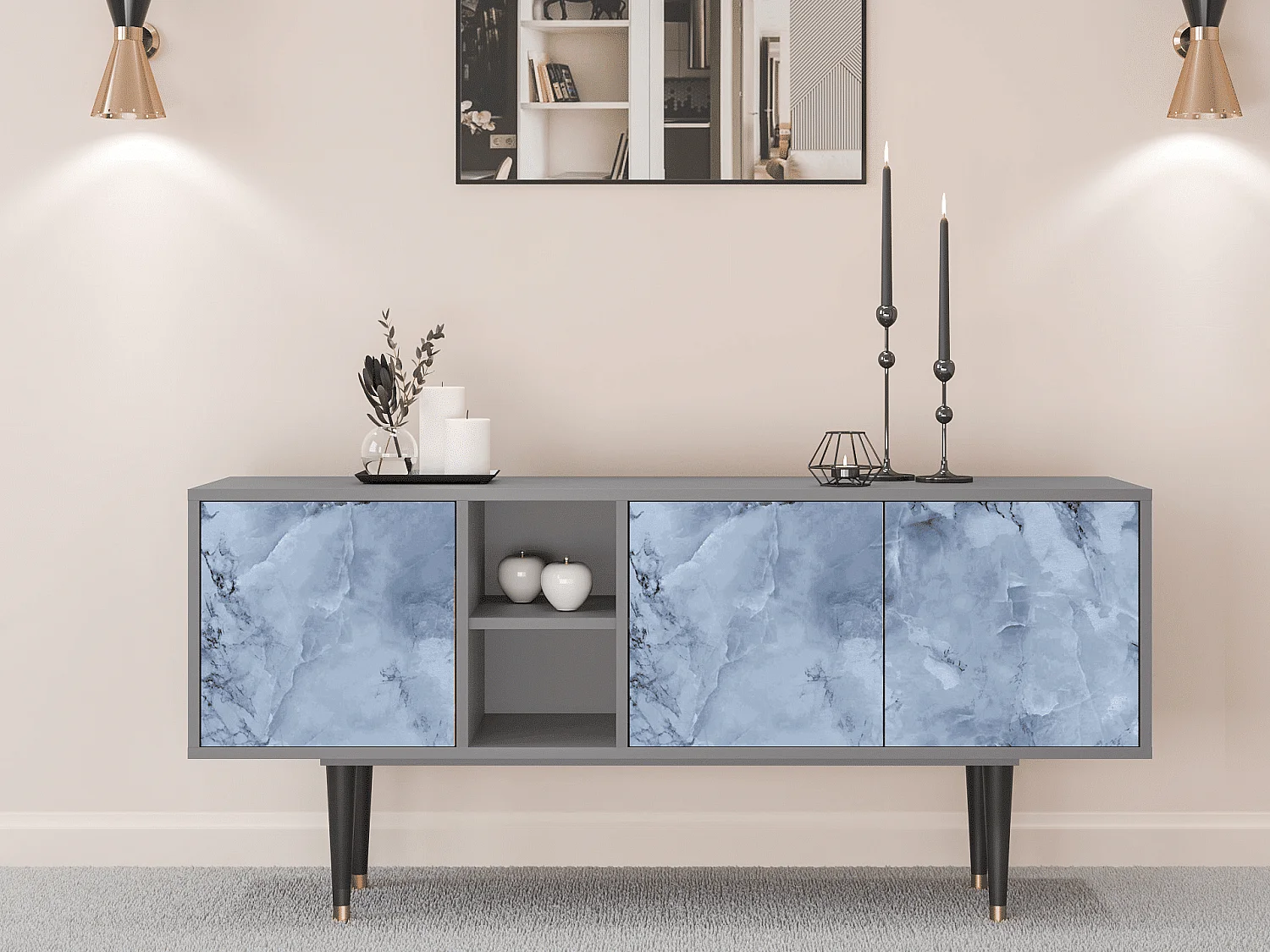 Szafka RTV - 150х69х41 cm - T5 - Feather Ice, Szary