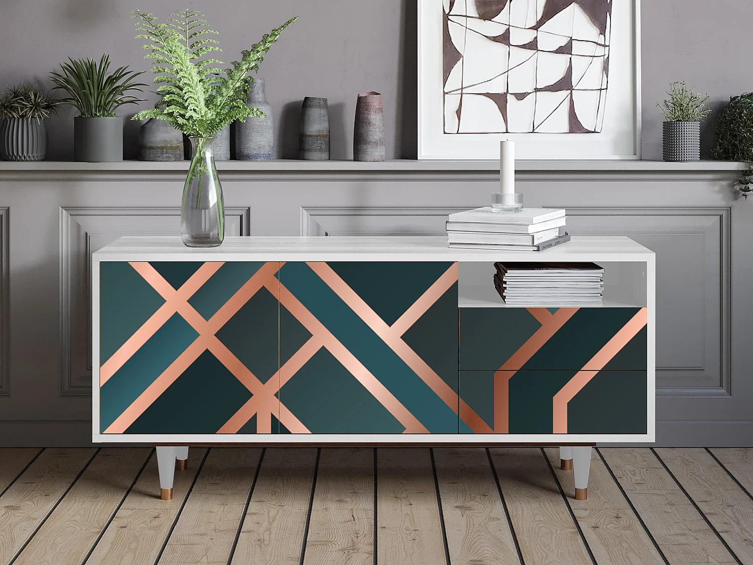 Meuble TV - 125х56х41 cm - T7 - Bronze Crossroad, Blanc