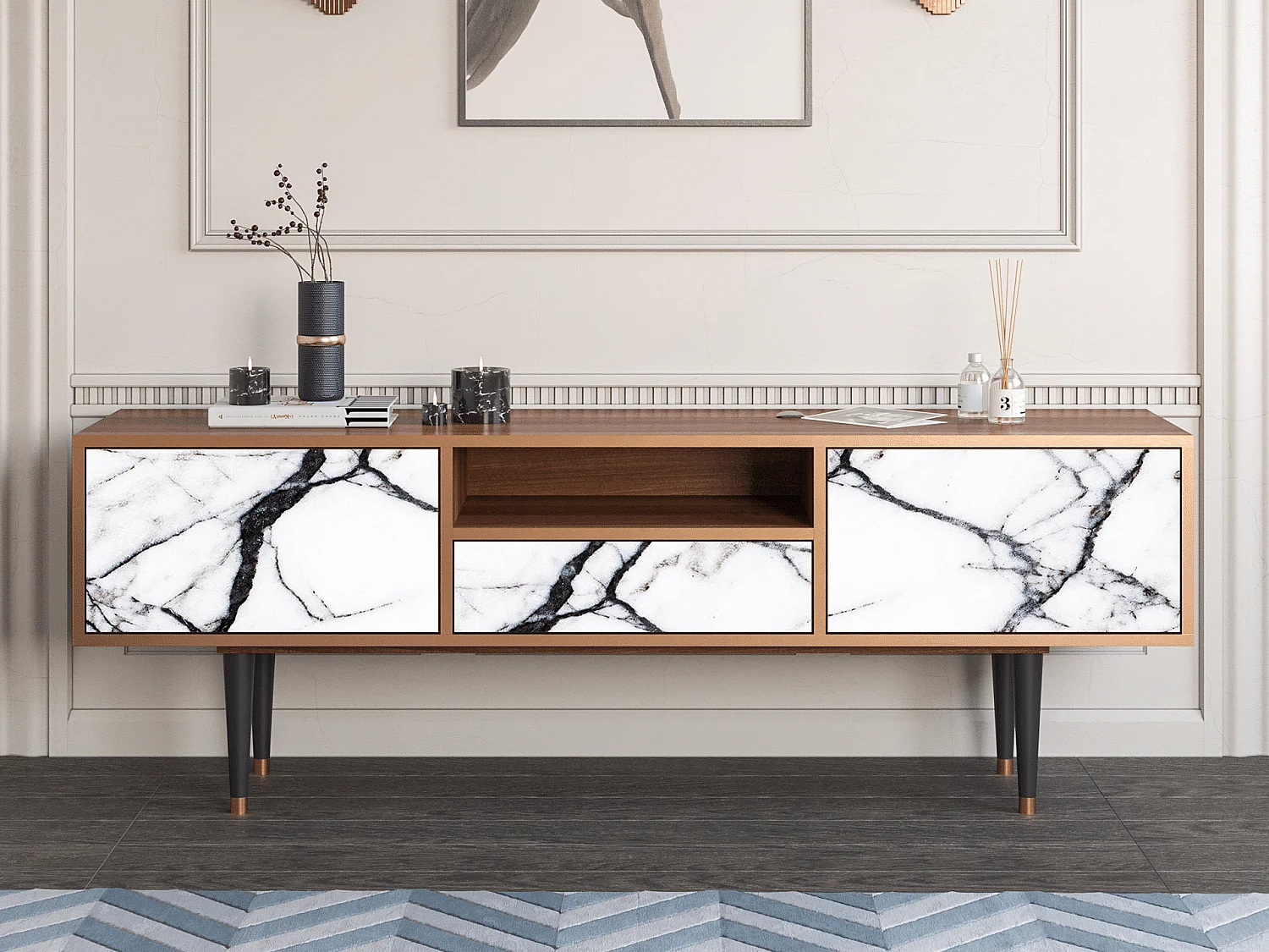 Mobile TV - 170х59х41 cm - T6 - Raven Marble, Noce