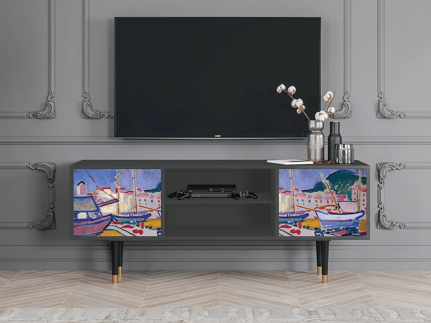 Szafka RTV - 170х69х48 cm - T2 - The Port of Collioure , Antracyt