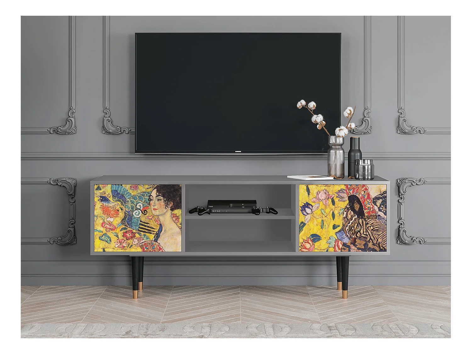 Meuble TV - 170х69х48 cm - T2 - Lady with Fan by Klimt, Gris