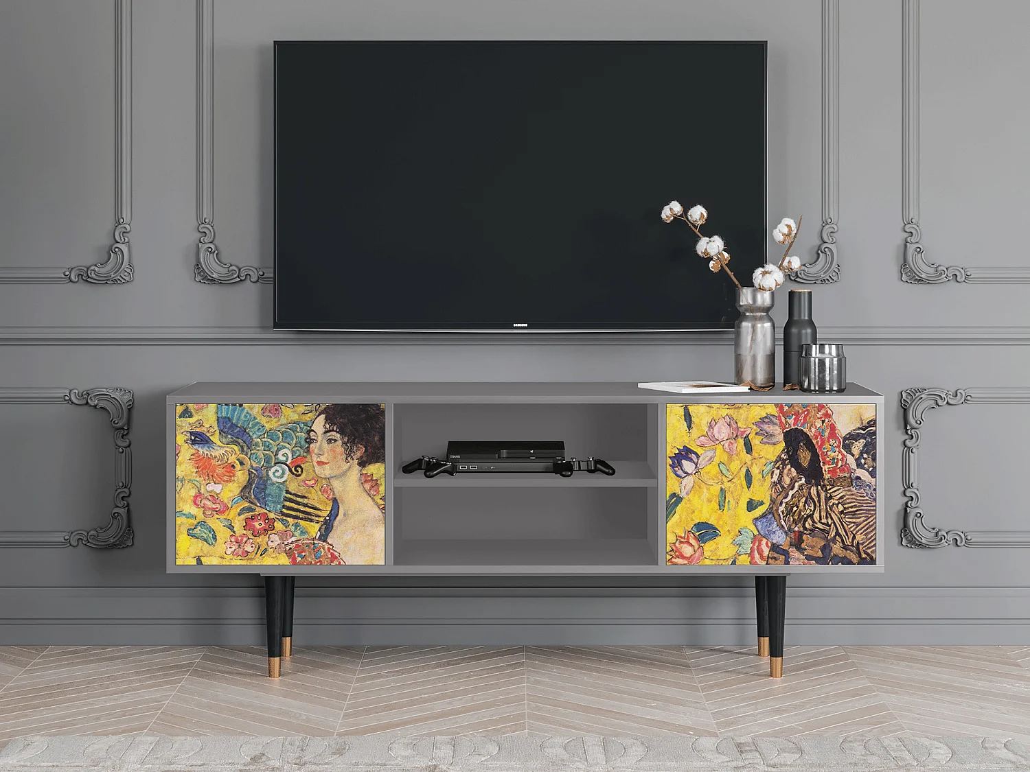 TV-meubel - 170х69х48 cm - T2 - Lady with Fan by Klimt, Grijs