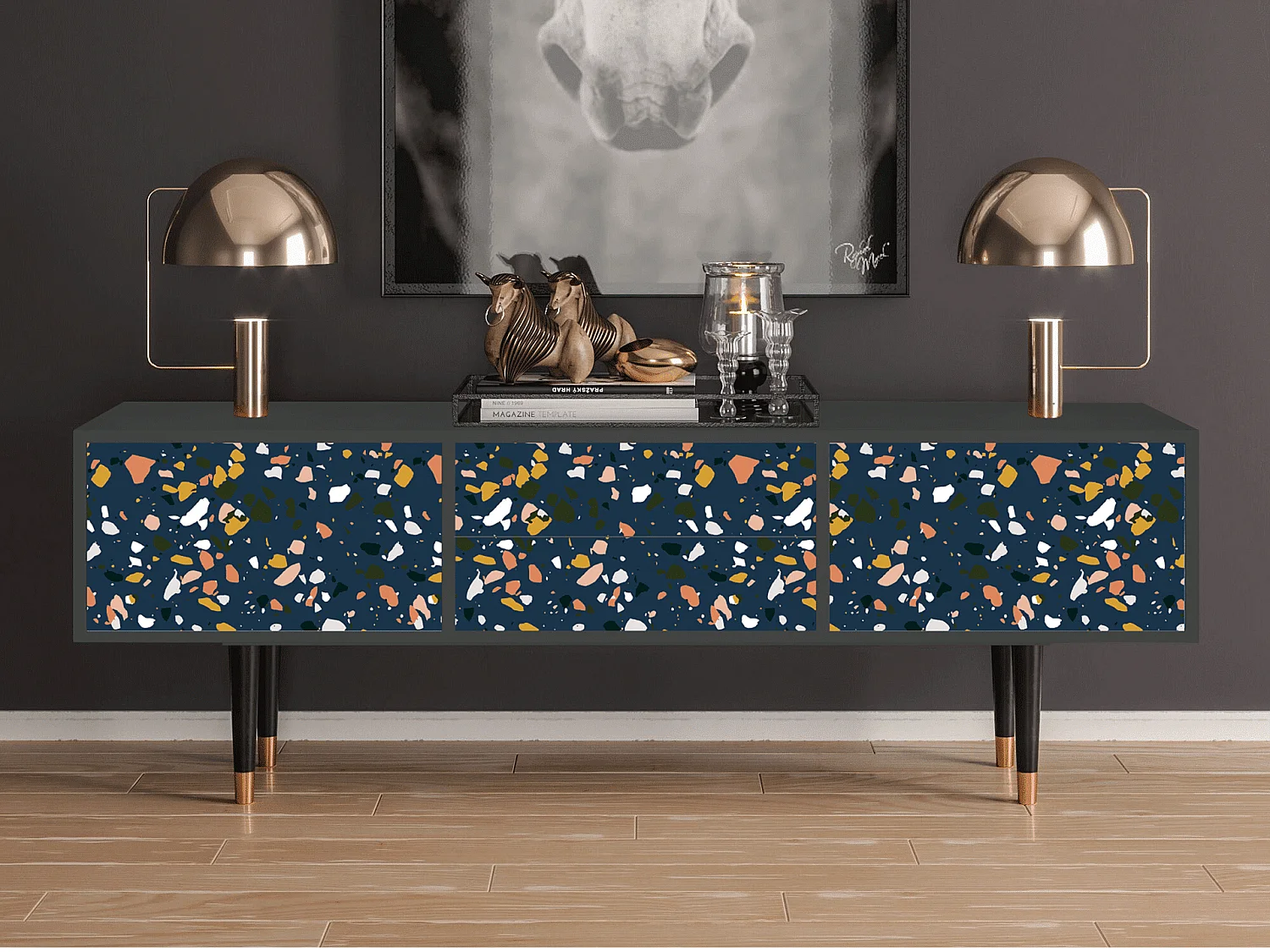 Szafka RTV - 170х59х48 cm - T4 - Night Sky Langhterns, Antracyt