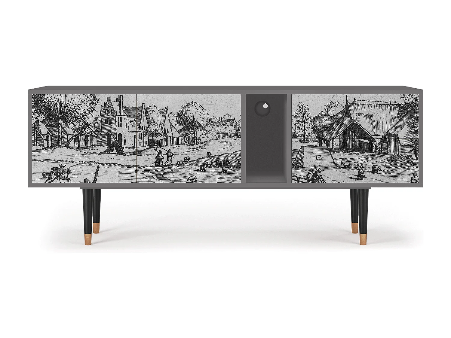 Mueble de TV - 170х69х48 cm - T1 - Country Village, Cinza