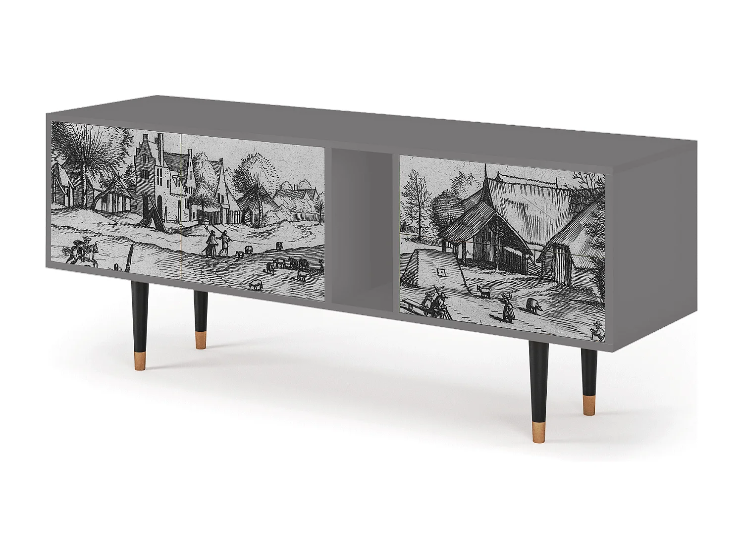 Mueble de TV - 170х69х48 cm - T1 - Country Village, Cinza