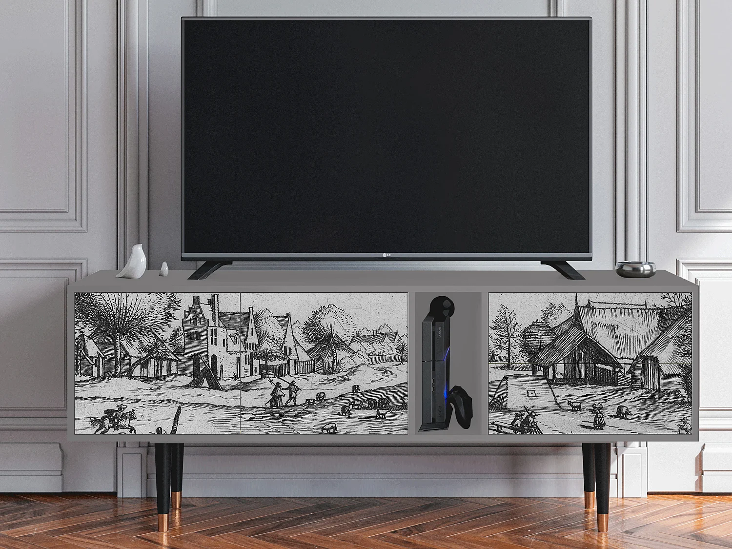 Mobile TV - 170х69х48 cm - T1 - Country Village, Grigio