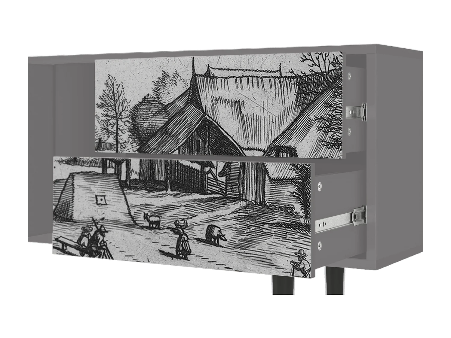 Mobile TV - 170х69х48 cm - T1 - Country Village, Grigio