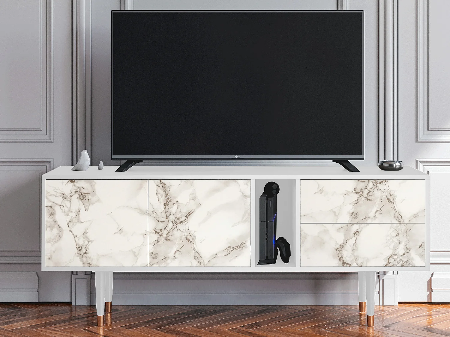 TV-Möbel - 170х69х48 cm - T1 - Milk Marble, Weiß
