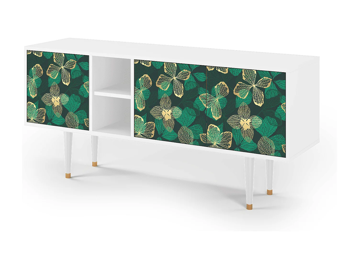 Szafka RTV - 150х69х41 cm - T5 - Green Flower, Biały