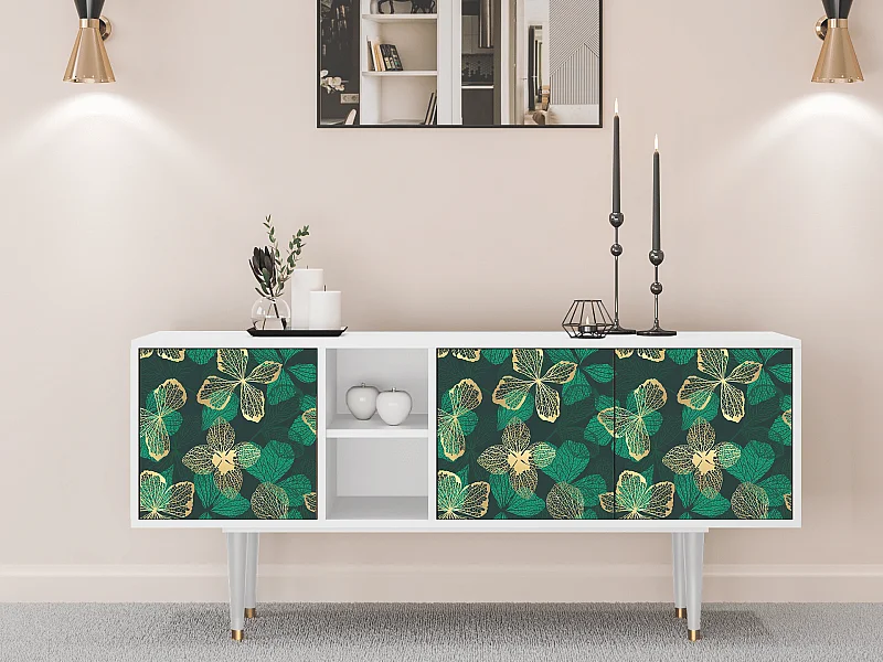 Szafka RTV - 150х69х41 cm - T5 - Green Flower, Biały