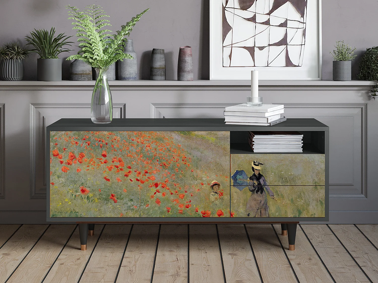 TV-meubel - 125х56х41 cm - T7 - The Poppy Field   , Antraciet
